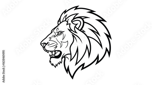 Majestic Lion Profile: A stylized line drawing presents the formidable profile of a male lion, its mane a symbol of strength. This striking illustration captures the essence of the king of the jungle.