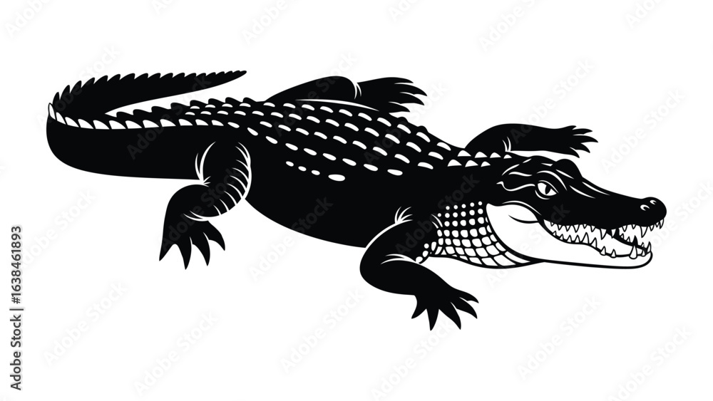 Fototapeta premium Crocodile Silhouette: A striking silhouette of a crocodile, captured with bold lines and a touch of artistic flair, perfectly captures the essence of strength, power.