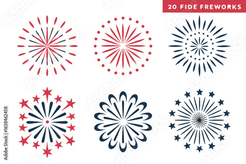 Collection of 30 unique firework illustrations for celebrations and events