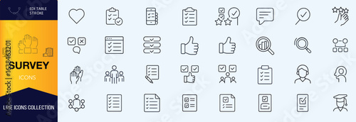 Survey thin line icons set. Rating, feedback, opinion icon. Editable stroke. Vector 