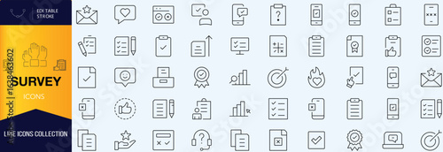 Survey thin line icons set. Rating, feedback, opinion icon. Editable stroke. Vector 