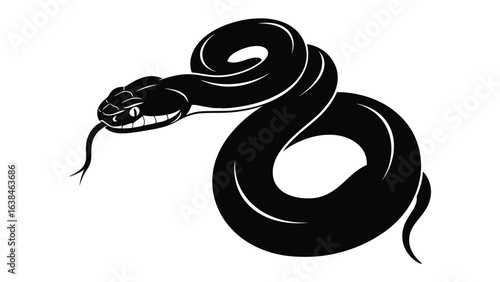 Serpentine Silhouette: An artistic portrayal of a sleek, black snake with a forked tongue in a moment of poised readiness.