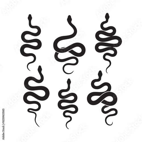 Collection of serpent silhouettes isolated on white background