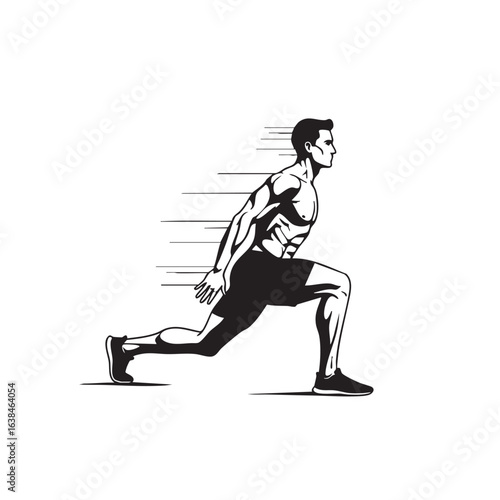 Man performing a lunge exercise silhouette isolated on white background