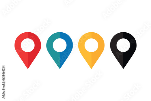 Simple flat design of four location pins in a row