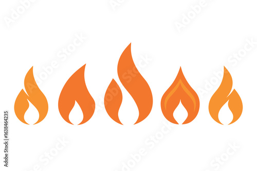 Collection of five distinct orange flame icons