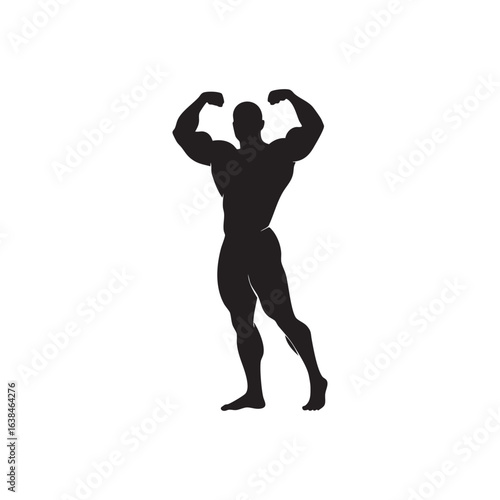 Bodybuilder flexing muscles silhouette isolated on white background