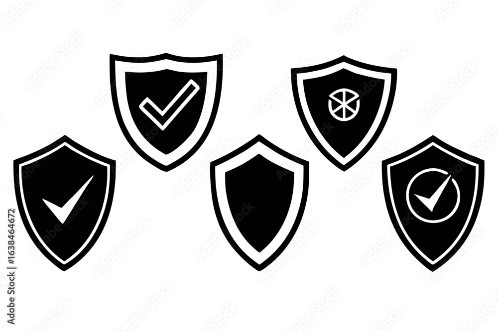 Set of five vector icons representing security and protection concepts Set of five vector icons representing security and protection concepts