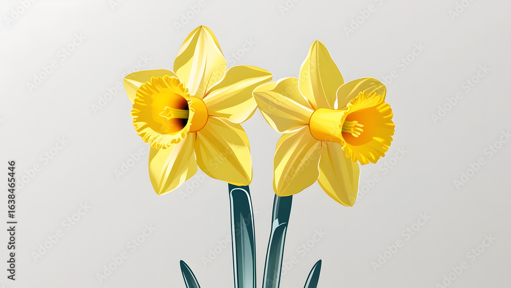 Fototapeta premium Daffodil Flower Clipart in Sunny Yellow with Crisp Vector Lines – Bright and Cheerful Floral Illustration on White Background for Spring and Nature Designs