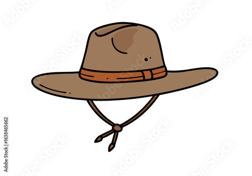 A charming illustration of a brown cowboy hat with a ribbon, embodying Gaucho heritage. Simple, clean design with a soft pastel background. Ideal for branding and design projects.