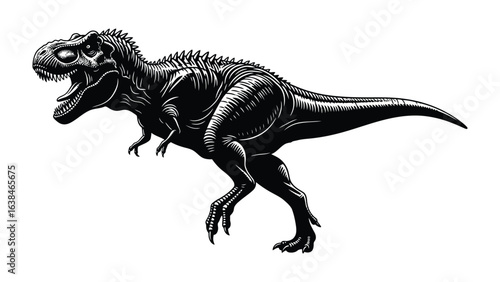 Tyrannosaurus Rex Illustration: A fierce Tyrannosaurus Rex, a dominant prehistoric predator, depicted in a dynamic illustration, with intense detail and sharp, imposing features.