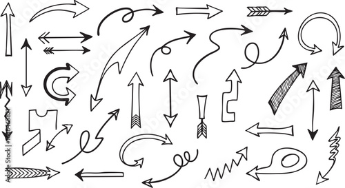 Collection of hand drawn arrows in black and white