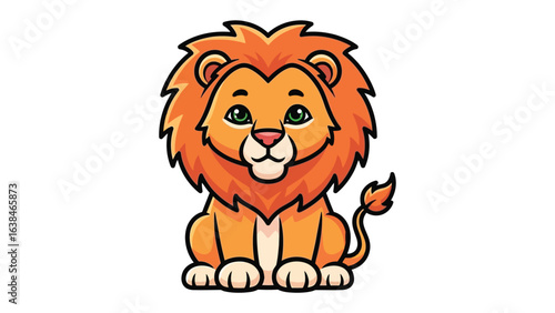 Cute Lion Cartoon: A charming cartoon lion, featuring a magnificent mane and a friendly demeanor, embodies the essence of wild animal and children's illustration. 
