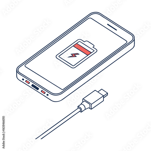 Vector illustration of a mobile phone battery charger isolated on white background showing technology and electronic device