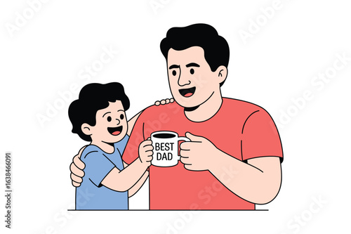 Father and son sharing a happy moment with a mug child