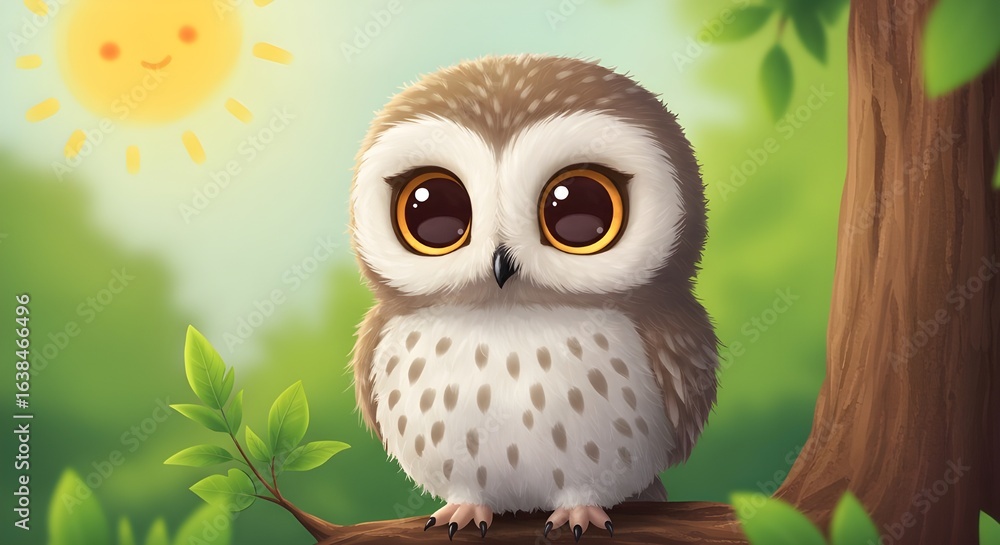 Obraz premium Cute owl with big eyes.