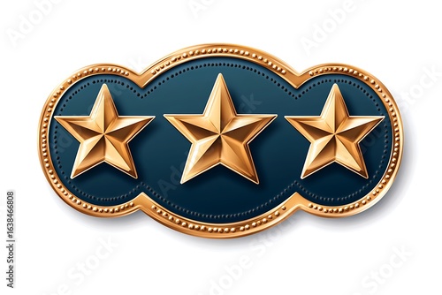 Three golden stars on a dark blue oval background with a textured gold border
