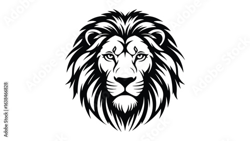 Lion Head in Silhouette: A majestic lion head rendered in a bold, monochromatic silhouette, the creature's piercing gaze and magnificent mane capture an embodiment of strength and ferocity.