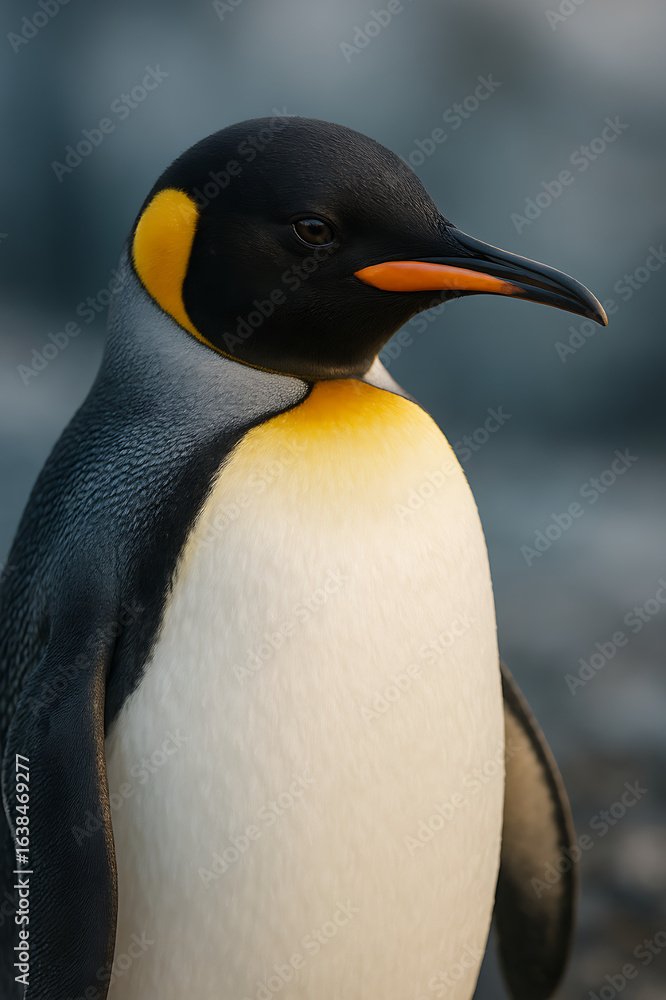 Naklejka premium Adorable penguin standing gracefully on icy snow in polar region