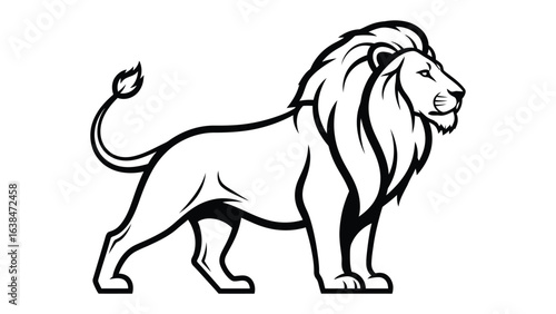 Majestic Lion: A stoic illustration of a magnificent lion. The image embodies strength and regal presence, ideal for conveying power and leadership.