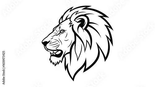 Regal Lion Illustration: A majestic illustration of a lion's head in profile, showcasing strength, power, and nobility with bold lines and a commanding presence.