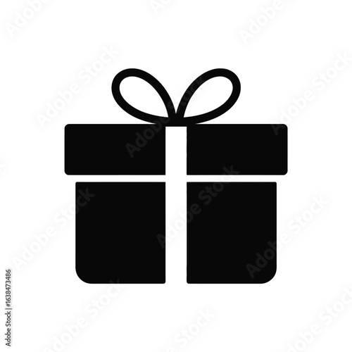 Simple black silhouette of a gift box with a bow