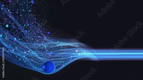 Dynamic blue light trails with glowing particles create abstract energetic flow, perfect for tech or science visuals.