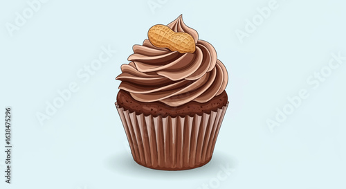 Delightful chocolate cupcake illustration with creamy frosting and peanut topping