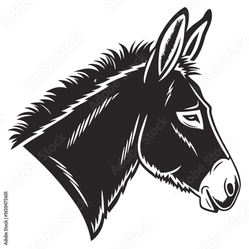Black donkey head silhouette isolated on white background