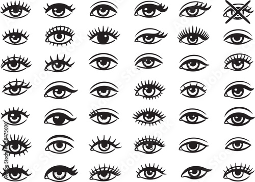 Collection of hand drawn eye illustrations with varied expressions and styles