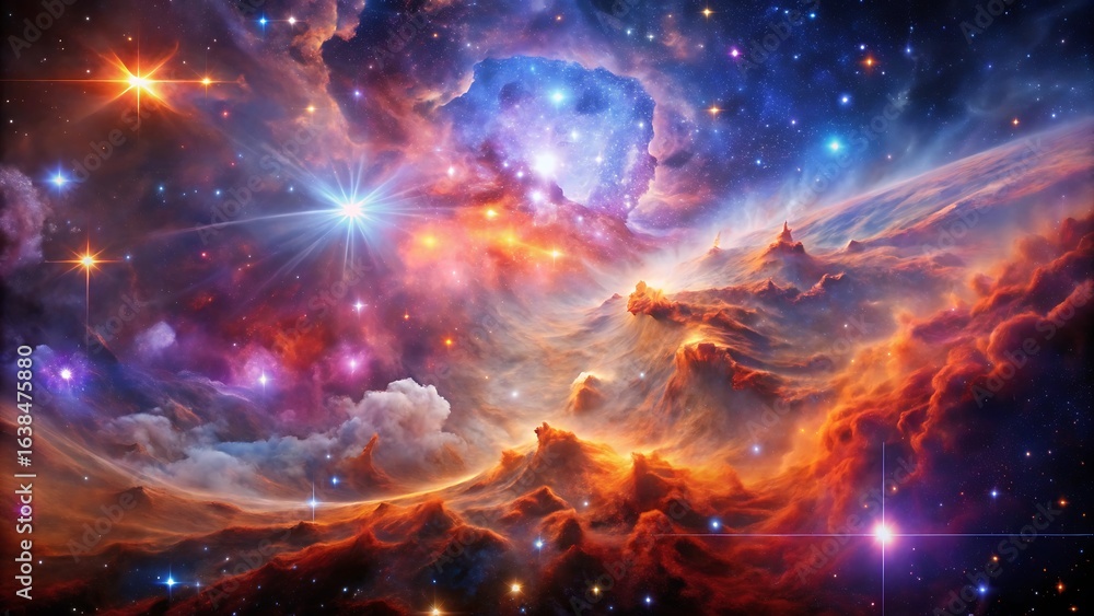 Fototapeta premium Vibrant nebula with glowing stars in deep space