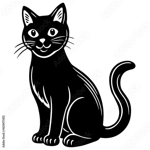 Wallpaper Mural Black cat silhouette sitting and looking forward isolated on white background Torontodigital.ca