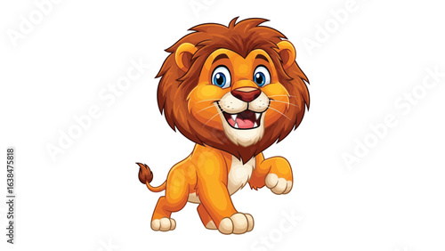 Cheerful Lion Cartoon: A vibrant, cheerful cartoon lion with a playful stance. Captures the lion's bright eyes and confident expression.