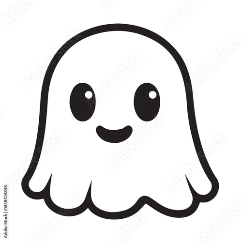 Vector illustration of white ghost. Halloween spooky monster, scary spirit or poltergeist flying in night.