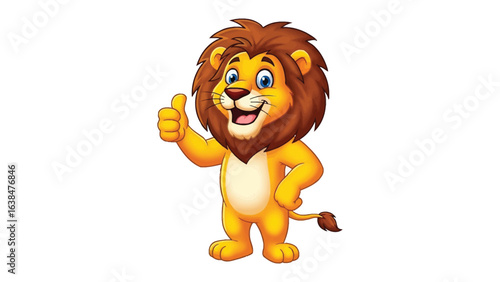 Cheerful Lion Mascot with a Thumbs Up: A friendly cartoon lion mascot, exuding confidence and approachability, gives a thumbs up, radiating positivity and approval in a charming illustration style.