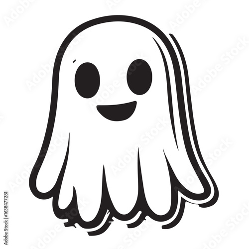 Vector illustration of white ghost. Halloween spooky monster, scary spirit or poltergeist flying in night.