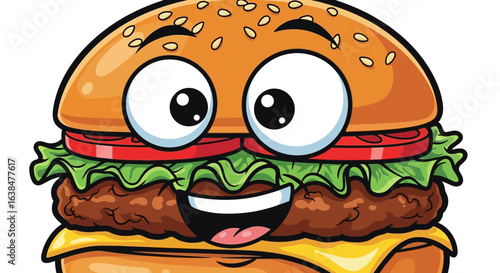 Delightful burger character radiating positivity and embodying vibrant charm