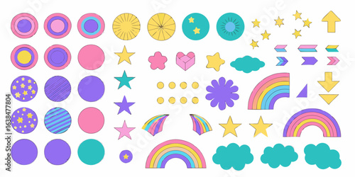 Cute pastel unicorn elements and rainbows collection