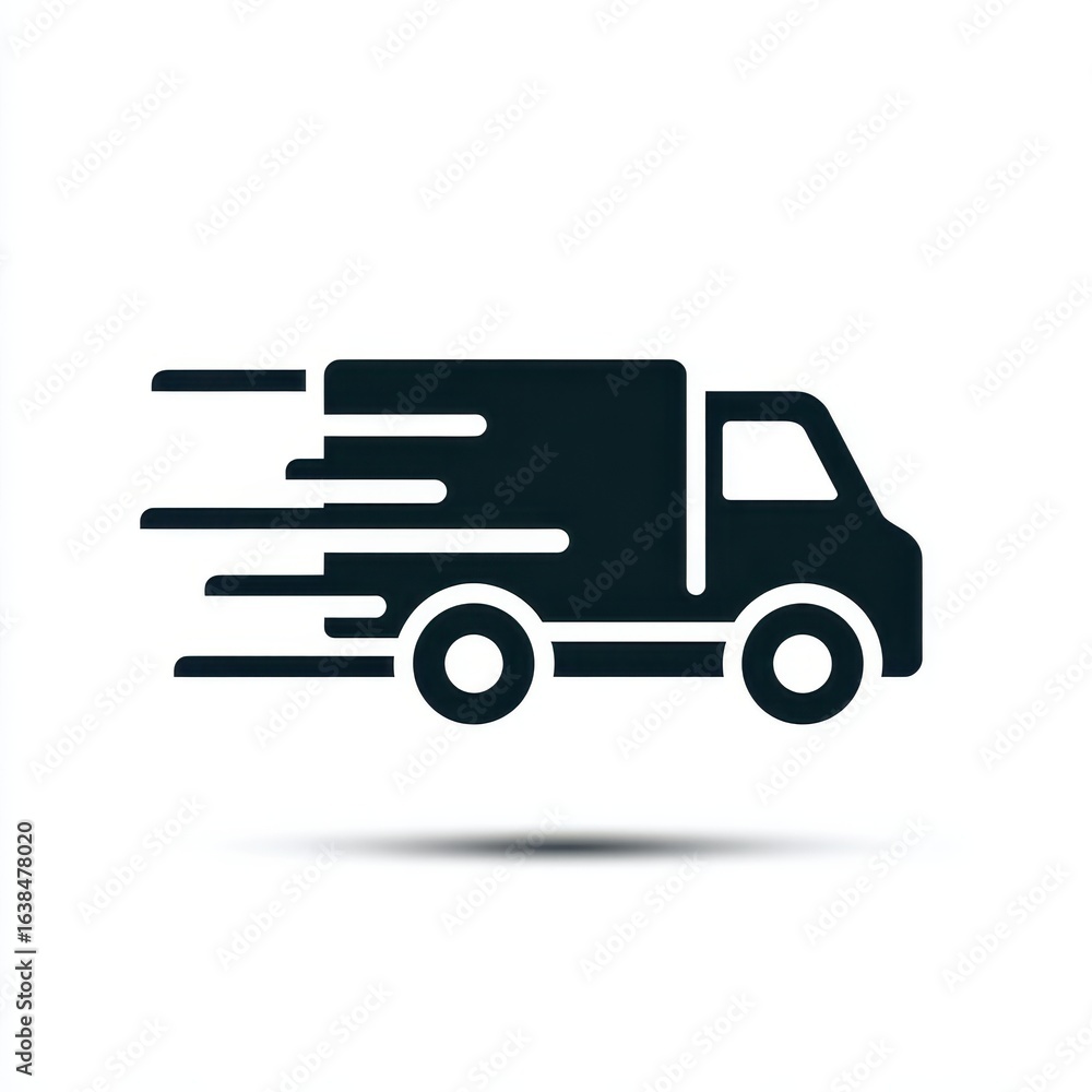 Fast delivery truck icon, speed lines, white background, website use Fast delivery truck icon, speed lines, white background, website use