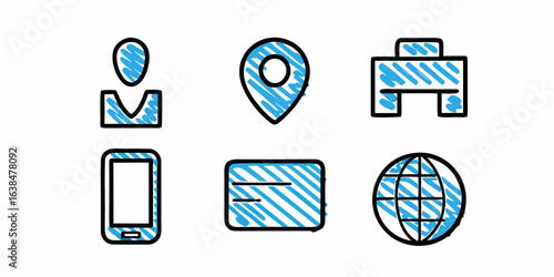 Hand drawn icons for contact information and services