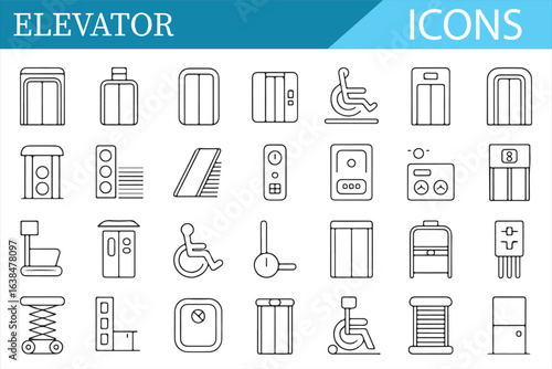 Minimalist Icons of Elevators, Lifts, and Mobility Features