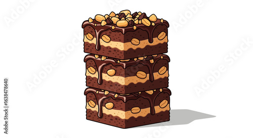 Stacked Peanut Butter Brownies with Drizzled Chocolate Tempting Sweet Treats