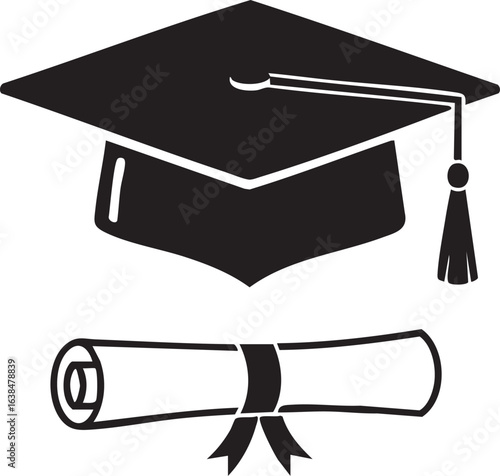 Graduation cap and diploma symbolizing academic achievement and success