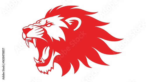 Roaring Lion Icon: A stylized, red lion head in mid-roar, showcasing bold lines and a sense of power, symbolizing strength and courage, perfect for logos and branding.