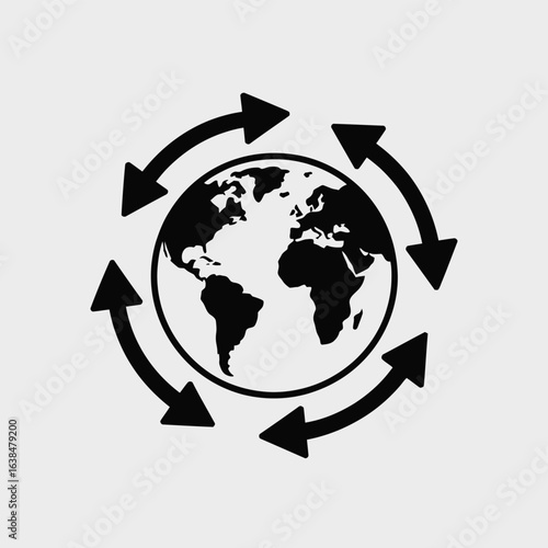 Global arrows circulating around planet earth icon