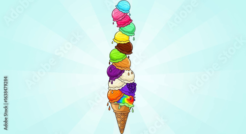 Towering delight a whimsical illustration of stacked ice cream scoops