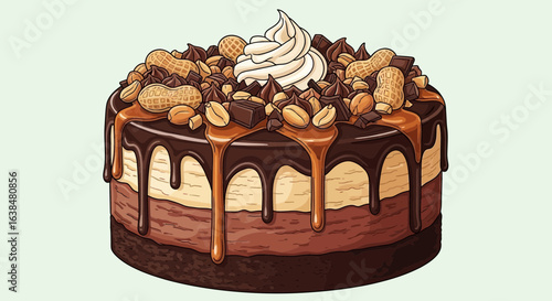 Delicious three-layered cake with decadent toppings illustration food sweet