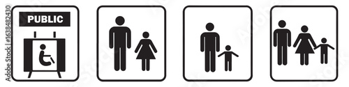 Black and white icons of people families and public sign family woman