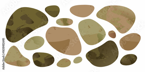 Abstract arrangement of smooth textured stones in earthy tones