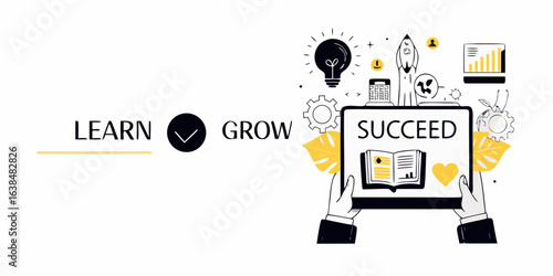 Learn grow succeed business concept with digital tablet